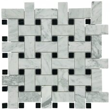 Мозаика Marble Mosaic Carpet Basket Weave Bianco Pol (чип 3x6 + 1,5x1,5) 7 mm 30,5x30,5