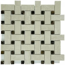 Мозаика Marble Mosaic Carpet Basket Weave Botticino Pol (чип 3x6 + 1,5x1,5) 7 mm 30,5x30,5