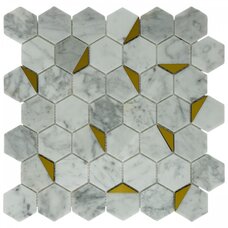 Мозаика Marble Mosaic Hexagon Carrara Gold Pol (чип 4,8x4,8) 4 mm 29,8x30,5
