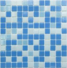 Мозаика NSmosaic Econom MIX20 стекло бело-сине-голубой (сетка) (2,3х2,3) 32,7х32,7