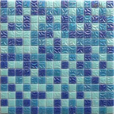 Мозаика NSmosaic Econom MIX27 стекло синий (сетка) (20х20х4) 32,7x32,7