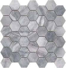 7M033-HP Мозаика мраморная Natural Adriatica Bardiglio Nuvolato полированная (7мм) (чип 4,8 Hexagon) 29,8x30