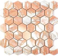 7M064-HP Мозаика мраморная Natural Adriatica Norway Rose полированная (7мм) (чип 4,8 Hexagon) 29,8x30