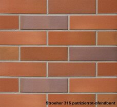 7960 Плитка фасадная облицовочная Stroeher Keravette Flame 316 patrizierrot-ofendbun (текстурная)
